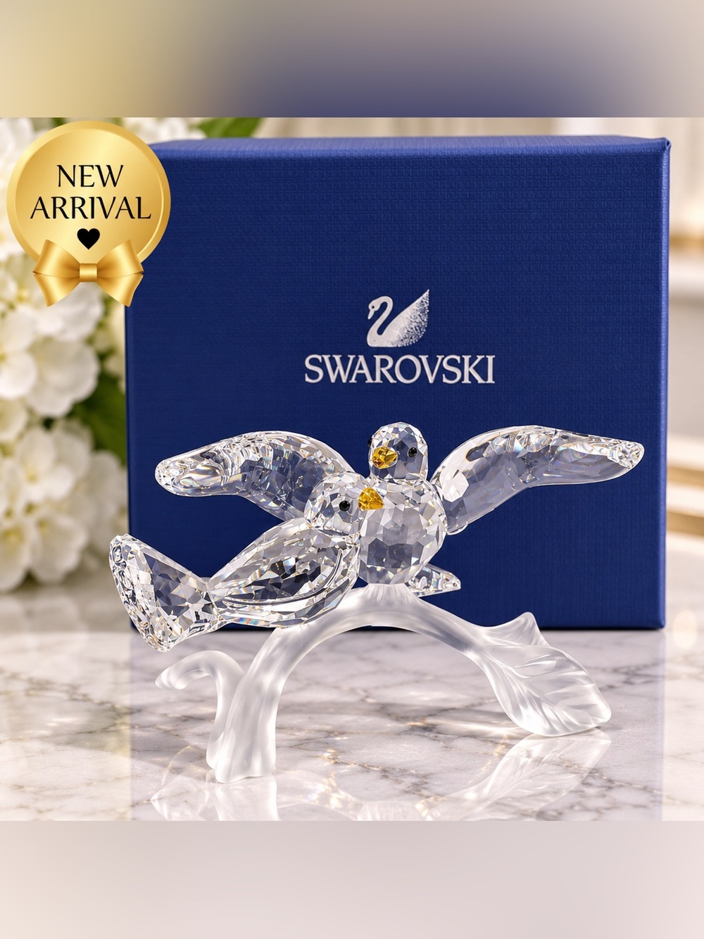 🦅💎 Swarovski Crystal Bird on Branch Figurine With Box 💎